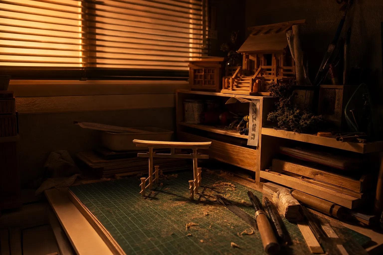 Mesa de trabajo en penumbra